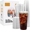 Greentek; 32 Oz Clear Plastic Cups with Lids and Straws Disposable To Go Cold Drink Cups for Iced Coffee Smoothies Lemonade 25 Sets; Category:Cups; Image:2